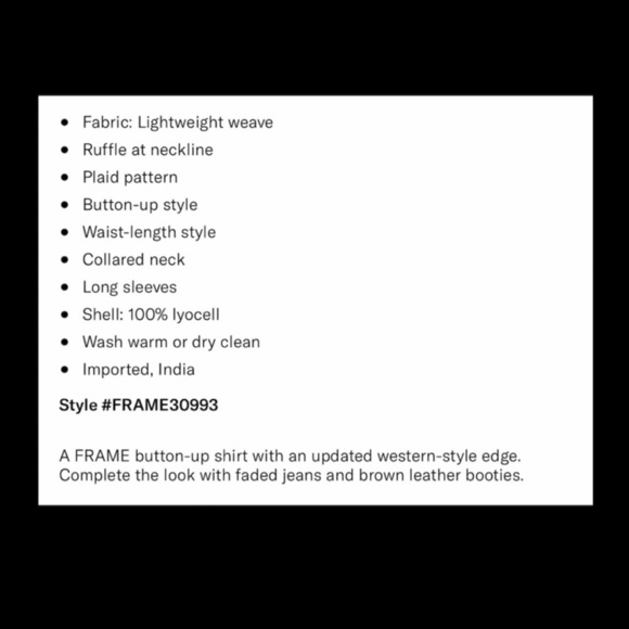 FRAME Ruffle Front Button Down Plaid Shirt. - Picture 8 of 9